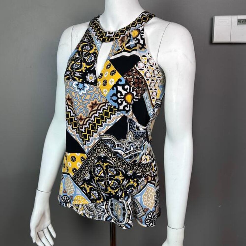 Cache top medium vintage Y2K pattern colorful yellow shell layer sleeveless wrap